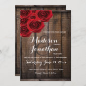 Rustic Country Red Roses Wood Wedding Invitations (Devant / Derrière)