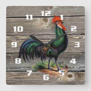 Rustic Country Rooster Kitchen Vierkante Klok