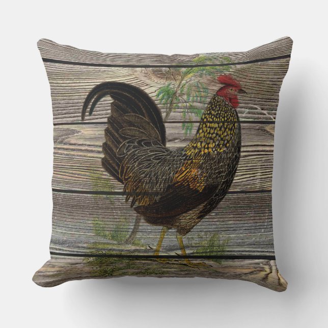Rustic Country Rooster Kussen (Voorkant)