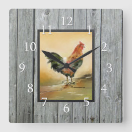 Rustic Country Rooster Wood Vierkante Klok