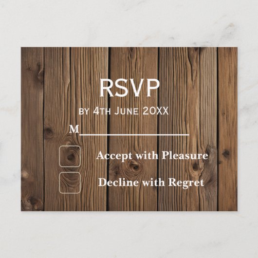 Rustic Country RSVP carte mariage dentelle bois (Devant)