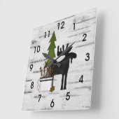 Rustic Country Silhouette Moose en Trees on Birch Vierkante Klok (Hoek)