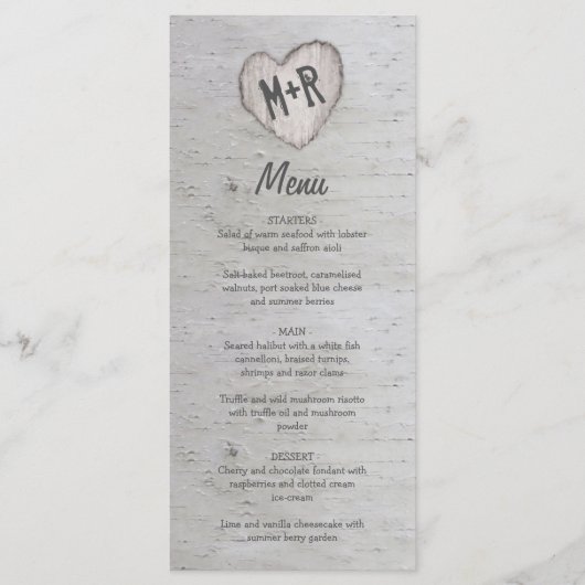 Rustic Country Silver Birver Tree Menu Mariage (Devant)