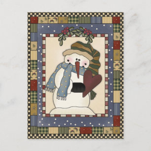 Rustic Country Snowman Holly Berries Open House Feestdagenkaart