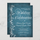 Rustic Country Spirls Blue Wedding Invitations (Devant / Derrière)