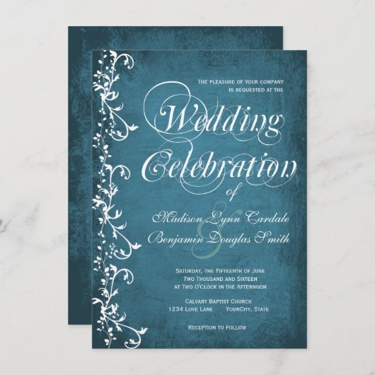 Rustic Country Spirls Blue Wedding Invitations (Devant / Derrière)