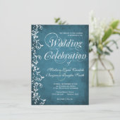 Rustic Country Spirls Blue Wedding Invitations (Debout devant)
