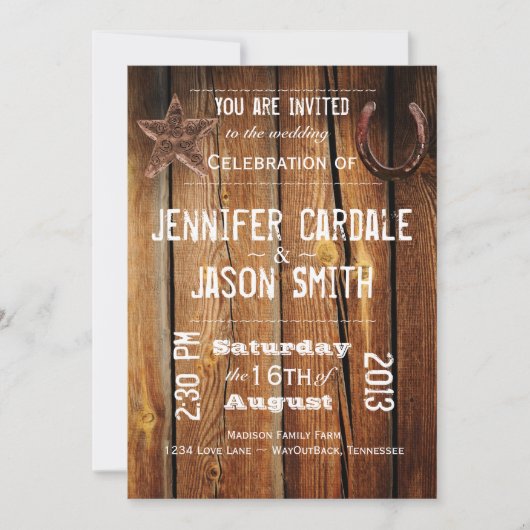 Rustic Country Star Hoefijzer Wedding Invitations Kaart (Voorkant)