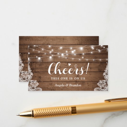 Rustic Country String Lights Drink Ticket Voucher Informatiekaartje (Voorkant / Achterkant in situ)