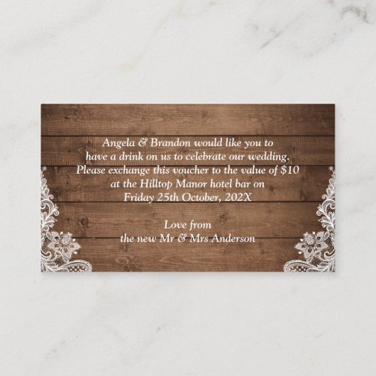 Rustic Country String Lights Drink Ticket Voucher Informatiekaartje (Achterkant)