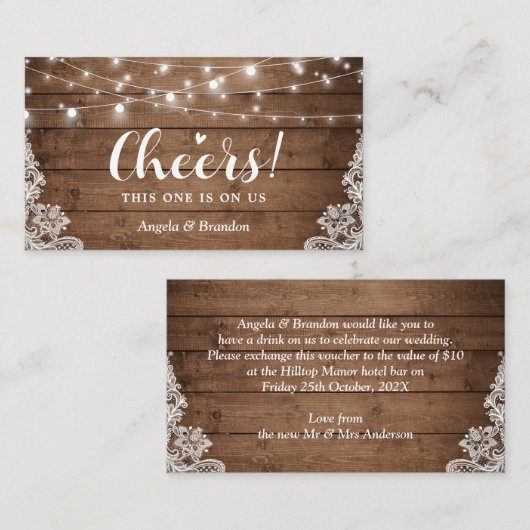 Rustic Country String Lights Drink Ticket Voucher Informatiekaartje (Voorkant / Achterkant)