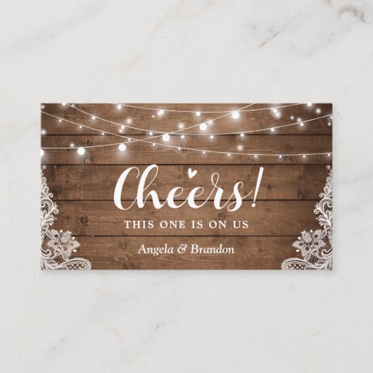 Rustic Country String Lights Drink Ticket Voucher Informatiekaartje (Voorkant)
