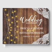 Rustic Country String Lights Wood Weddenschap Gastenboek (Voorkant)