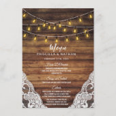 Rustic Country String Lights Wood Weddenschap Menu (Voorkant)