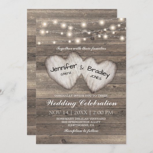 Rustic Country String of Lights Wedding Kaart (Voorkant / Achterkant)