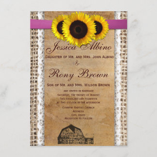 Rustic Country Sun Flower Lace Wedding Invitations Kaart