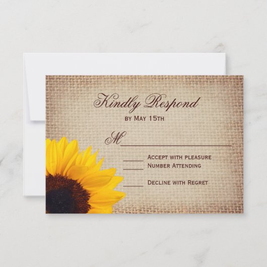 Rustic Country Sunflower Burlap Wedding Cartes RSV (Devant)