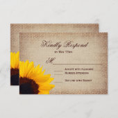 Rustic Country Sunflower Burlap Wedding Cartes RSV (Devant / Derrière)