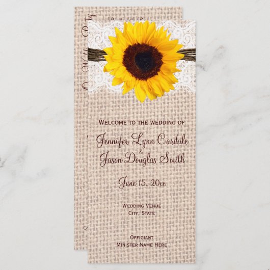 Rustic Country Sunflower Vertical Wedding Programs Programma (Voorkant / Achterkant)