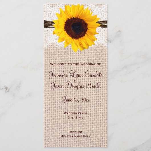 Rustic Country Sunflower Vertical Wedding Programs Programma (Voorkant)