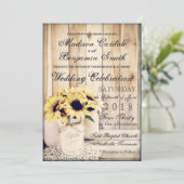 Rustic Country Sunflowers Mason Jar Wedding Invić Kaart (Staand voorkant)