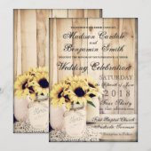 Rustic Country Sunflowers Mason Jar Wedding Invić Kaart (Voorkant / Achterkant)