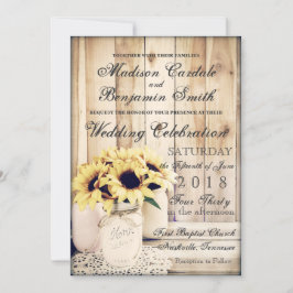 Rustic Country Sunflowers Mason Jar Wedding Invić Kaart