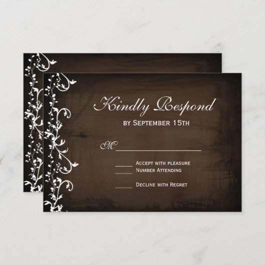Rustic Country Swirls Brown Wedding Cartes RSVP (Devant / Derrière)