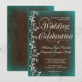 Rustic Country Turquoise Brown Wedding Invitations Kaart (Voorkant / Achterkant)