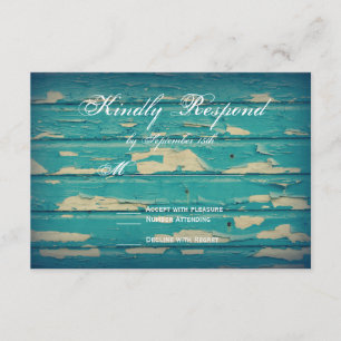 Rustic Country Turquoise Wood Wedding Cartes RSVP