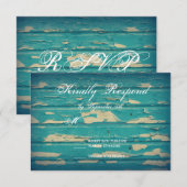 Rustic Country Turquoise Wood Wedding Cartes RSVP (Devant / Derrière)