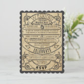 Rustic Country Typography Ticket Wedding Invite Kaart (Staand voorkant)
