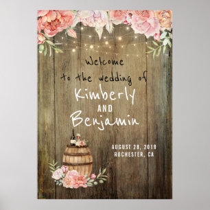 Rustic Country Vin Barrel Mariage Affiche de bienv