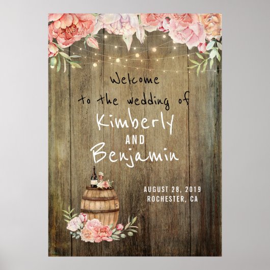 Rustic Country Vin Barrel Mariage Affiche de bienv (Devant)