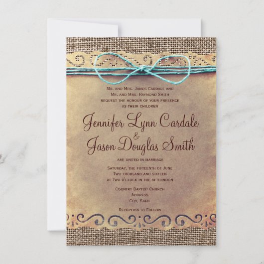 Rustic Country Vintage Burlap Invitations de maria (Devant)