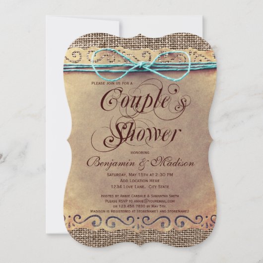Rustic Country Vintage Couple's Shower Invitations (Devant)