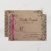 Rustic Country Vintage Mariage rose Brown RSVP (Devant / Derrière)