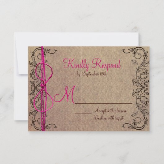 Rustic Country Vintage Mariage rose Brown RSVP (Devant)