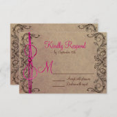 Rustic Country Vintage Mariage rose Brown RSVP (Devant / Derrière)