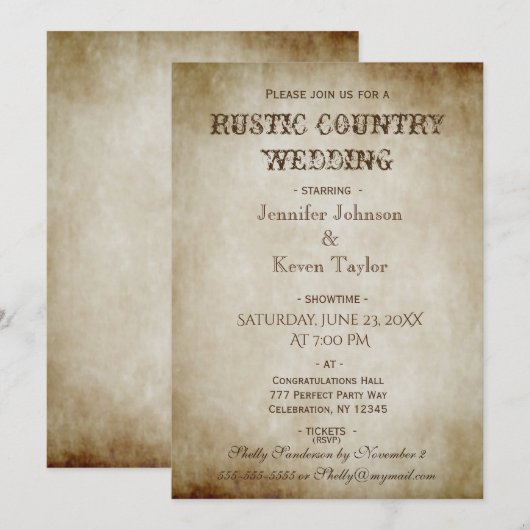 Rustic Country Wedding Distress Kaart (Voorkant / Achterkant)