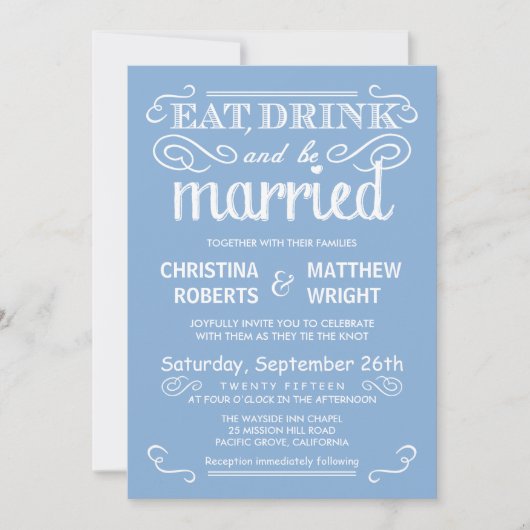 Rustic Country Wedding Invitations - Pastel Blue Kaart (Voorkant)