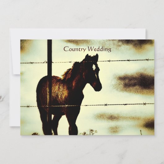 Rustic Country Wedding Invitations with Horse Kaart (Voorkant)