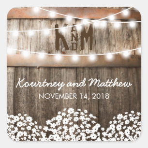 Rustic Country Wedding   Koord van lichten Vierkante Sticker