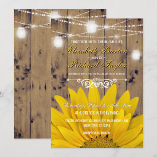 Rustic Country Wedding Mason Jar Lights Sunflower Kaart