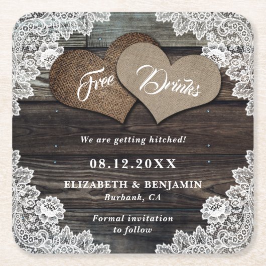 Rustic Country Wedding Save the Date Onderzetters (Voorkant)