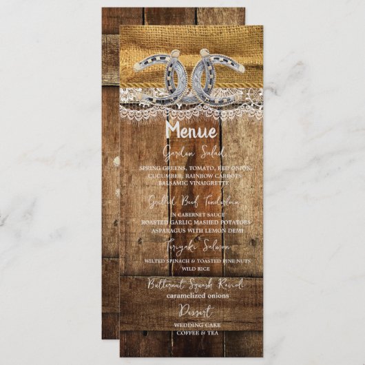 Rustic Country Western Wedding Menu Kaart (Voorkant / Achterkant)