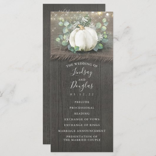 Rustic Country White Citrouille programmes de mari (Devant / Derrière)