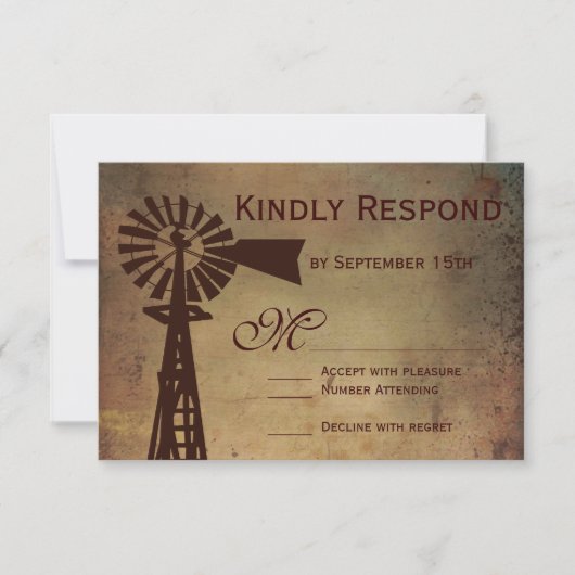 Rustic Country Windmill Farm Wedding Cartes RSVP (Devant)