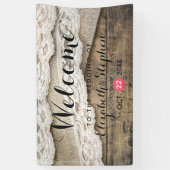 Rustic Country Wood Burlap Wedding Welkom Spandoek (Verticaal)