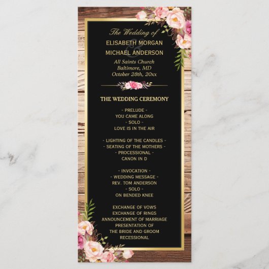 Rustic Country Wood Floral Wedding Programme (Devant)